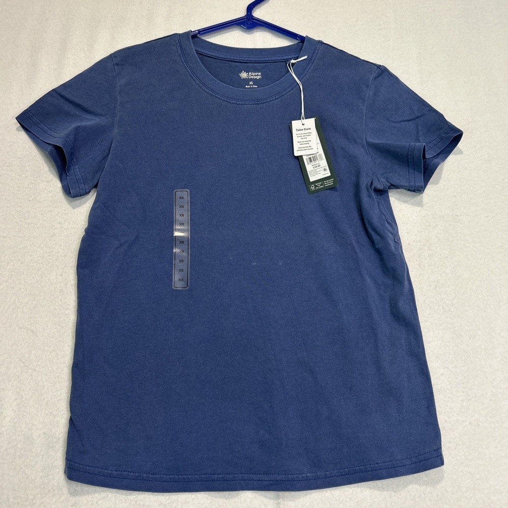 Alpine Design Women's Hike Short Sleeve T-Shirt Blue Size XS Mountain Lake NWT